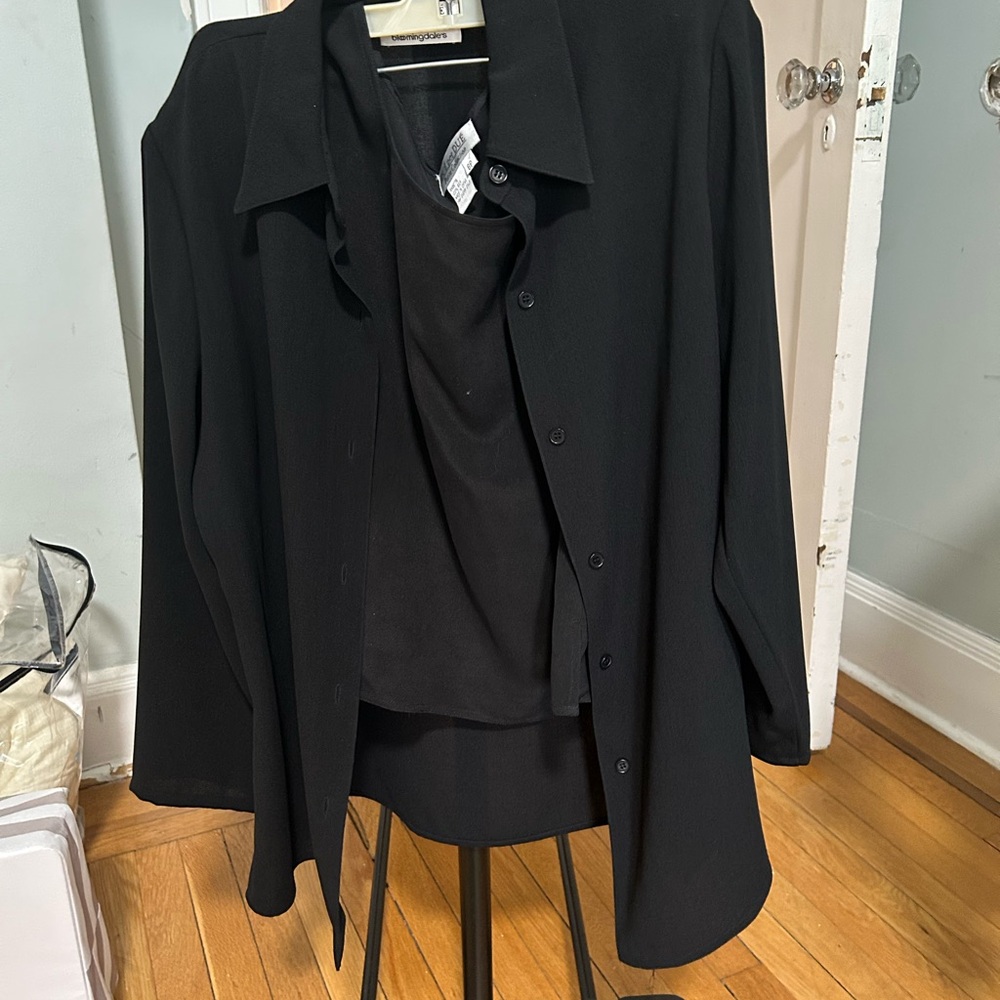 2 piece:
Silky Black Blouse that moves with you!
Matching silk camisole